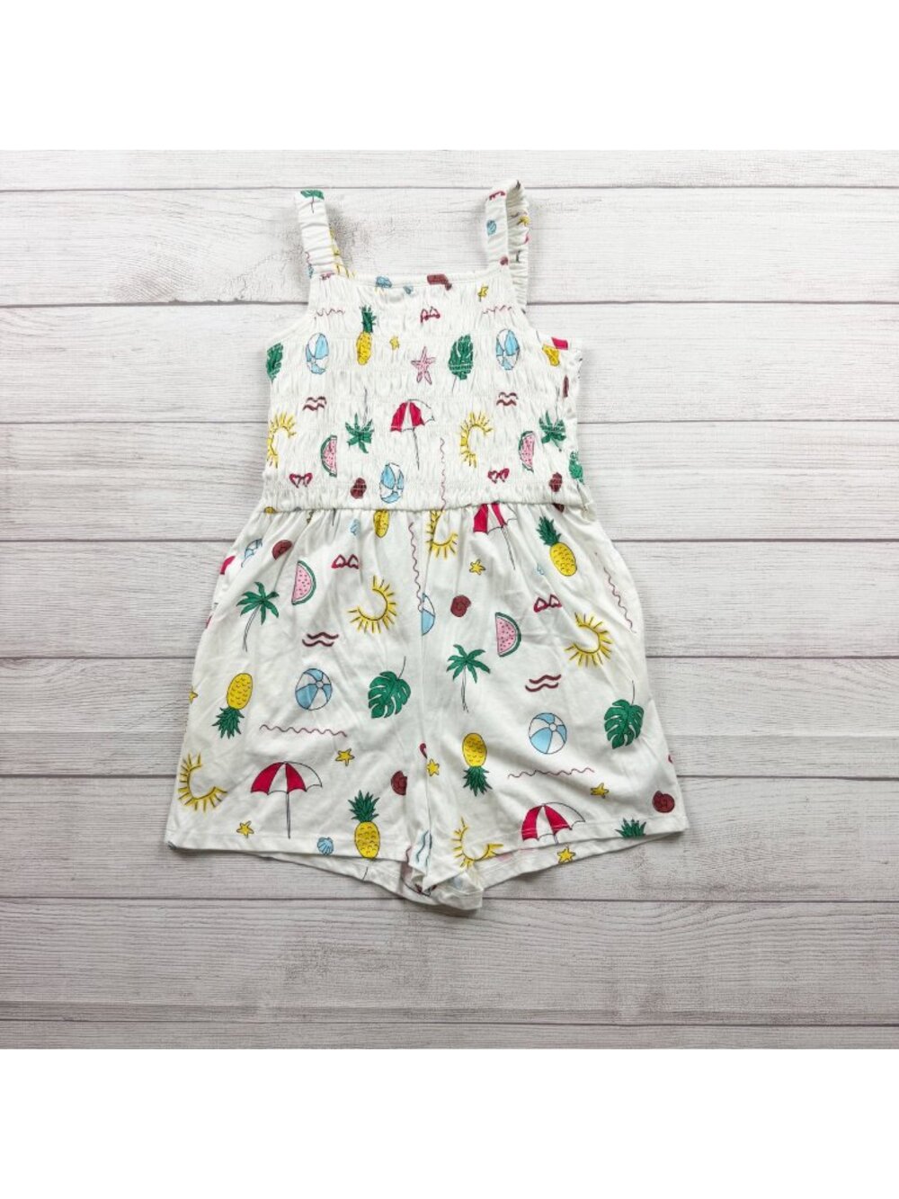Old Navy Girls Summer Print Smocked Romper Multicolor Tropical Graphic L 10-12